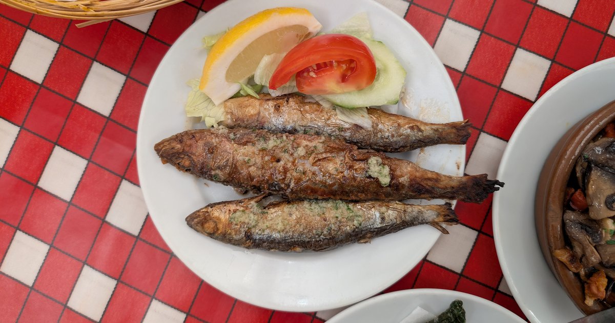 Quem toma Mounjaro pode comer sardinha: sardinhas grelhadas com salada no prato
